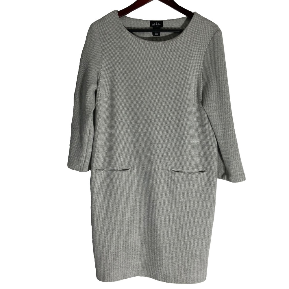 Nicole Miller Women’s Knit Stretch 3/4 Sleeve Pockets Light Gray Dress Size LG.